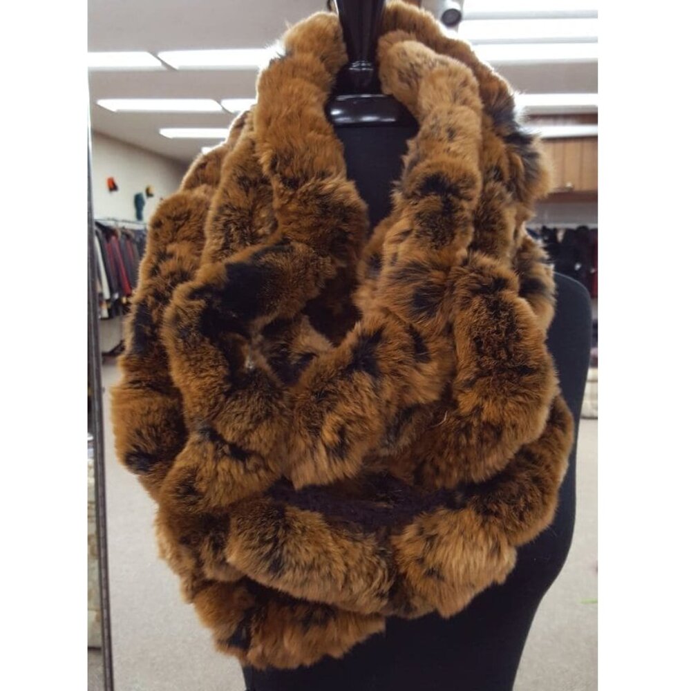 CLEARANCE Copper Rex Rabbit Fur and Knit Ruffle Infinity Scarf